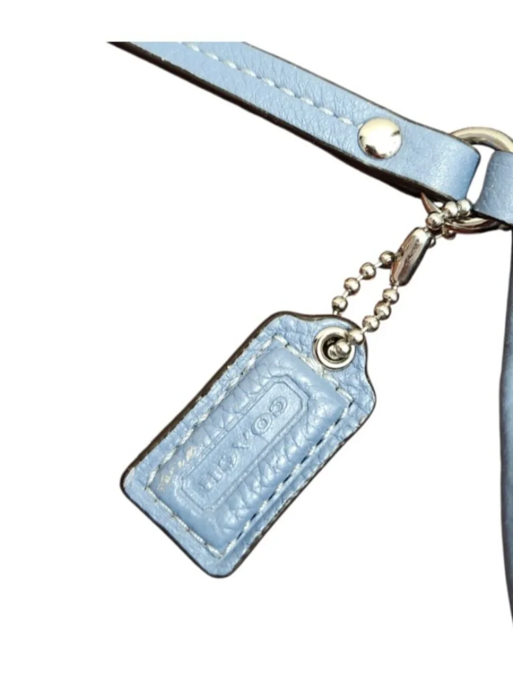 Coach Blue Leather Wristlet Small Pouch Zip Top Mini Bag Y2K Handbag Silver
